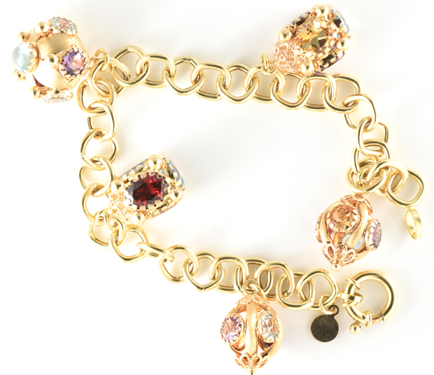 18K Yellow Gold Gemstone Charm Bracelet