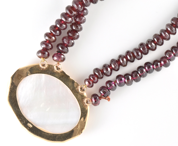 14K Yellow Gold Cameo with Garnet Beads 