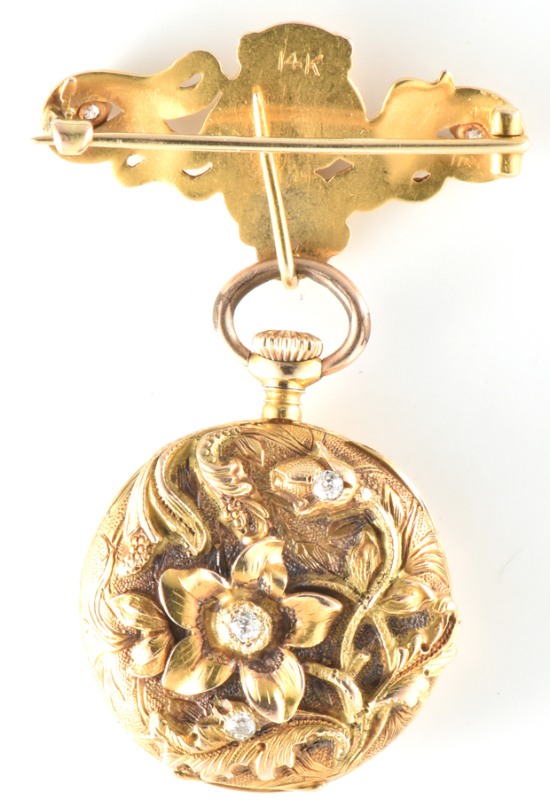 14K Yellow Gold Ladies Pin Watch with Brooch