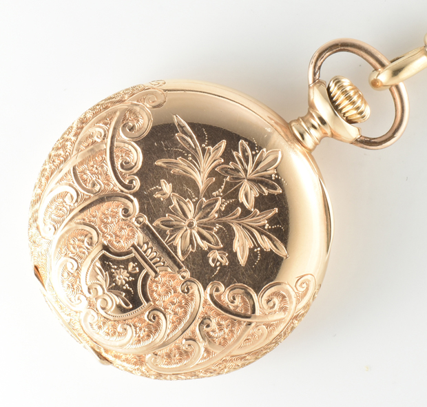 14K Yellow Gold Ladies Pocket Watch and Chain 