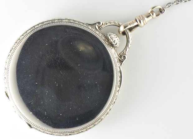 14K White Gold Men’s Dress Pocket Watch and Chain