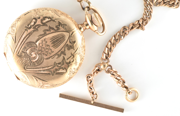 14K Yellow Gold Elgin Pocket Watch and Chain 