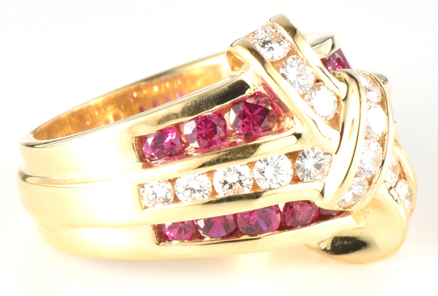 18K Yellow Gold Diamond and Ruby Ring