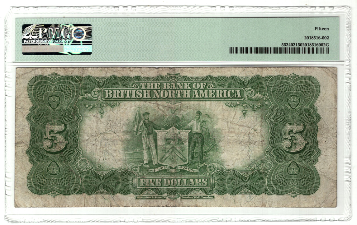 Canada - 1911 $5 Bank of British North America - PMG F-15