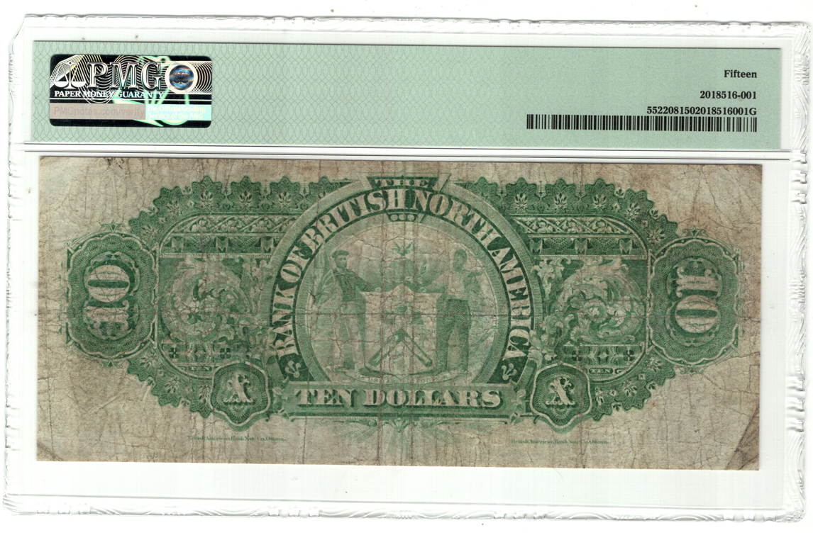 1889 $10 Bank of British North America - PMG F-15
