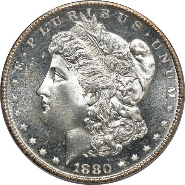 1880-S, 1882-S, and 1889, all ICG MS-65