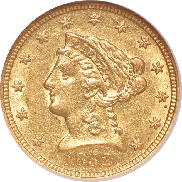 1852 NGC AU-58, 1853 ANACS AU-53, and an 1854 NGC AU-53