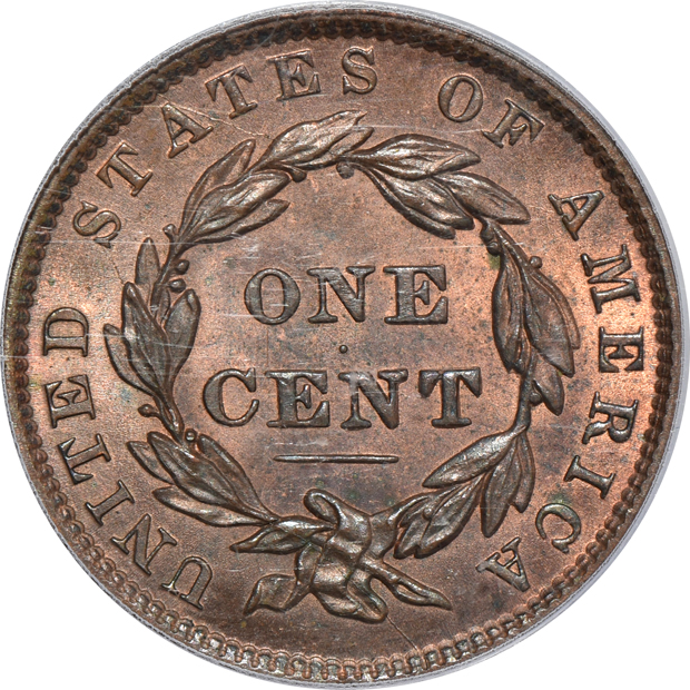 1837 Beaded Cords, Head of 1838 N-9 PCGS MS-64RB CAC