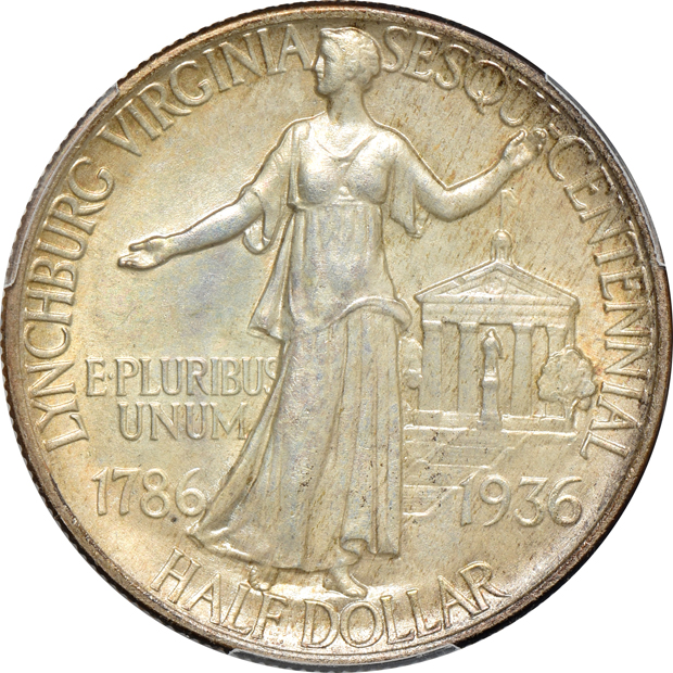 Four silver commemorative half-dollars certified by PCGS