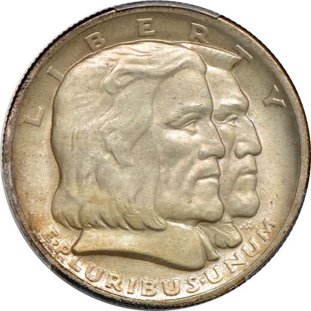 Four silver commemorative half-dollars certified by PCGS