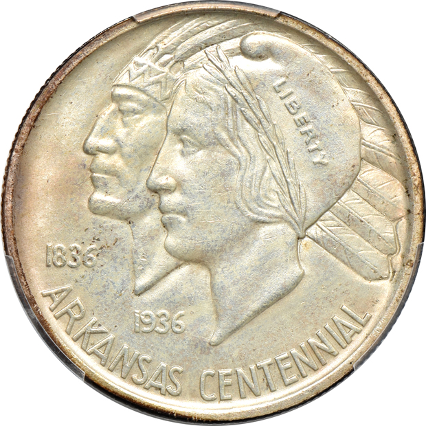 Four silver commemorative half-dollars certified by PCGS