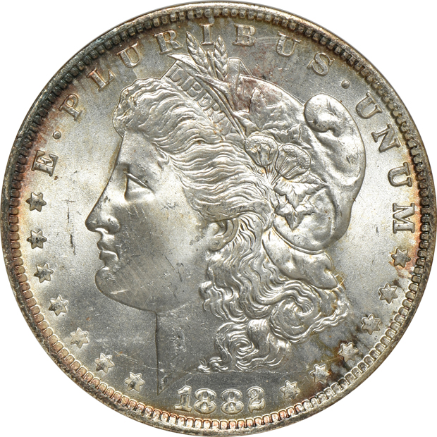 Six Morgan silver dollars, all NGC (no line) CAC