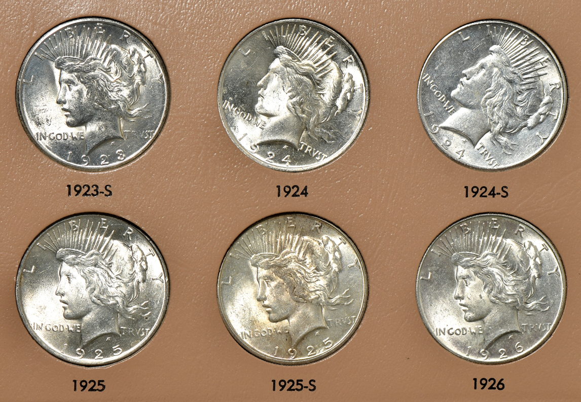 Complete collection of Peace dollars in a Dansco 7175