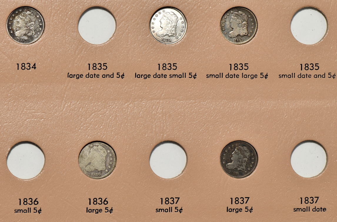 Collection of 73 half-dimes in a Dansco 6120 album