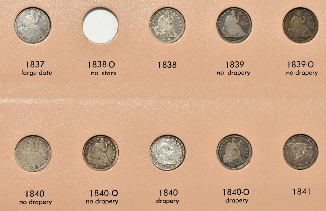 Collection of 73 half-dimes in a Dansco 6120 album