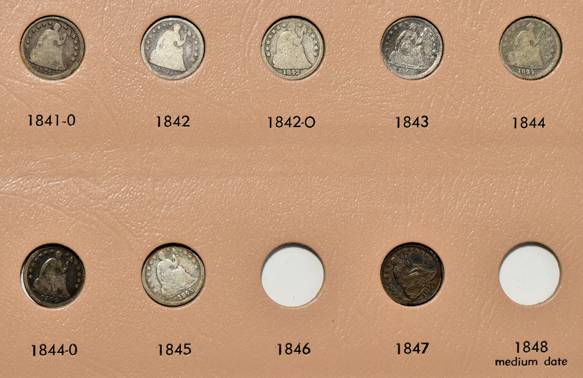 Collection of 73 half-dimes in a Dansco 6120 album