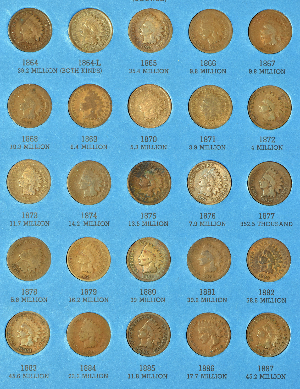 Collection of Flying Eagle and Indian cents, 1857 to 1909, in a Whitman folder