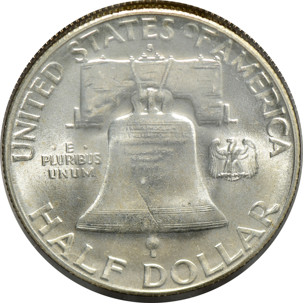 Collection of 36 different Franklin half dollars in an Eagle album