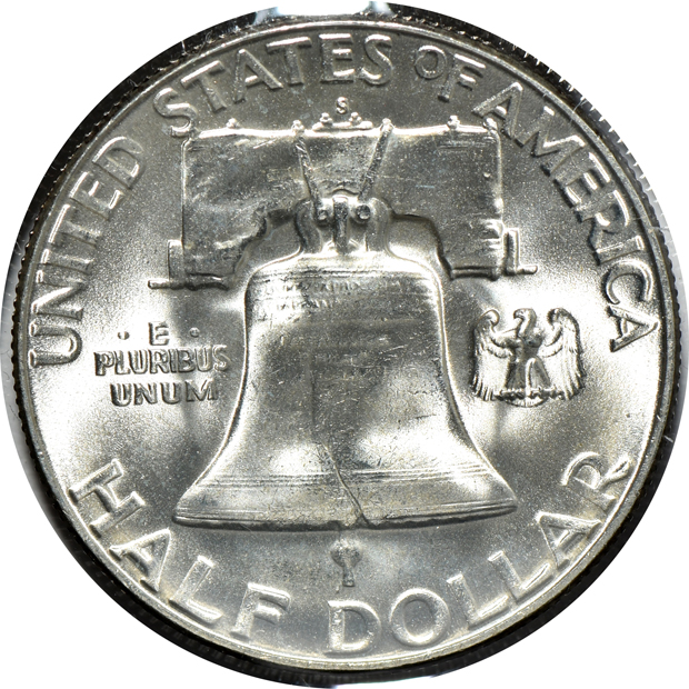 Collection of 36 different Franklin half dollars in an Eagle album