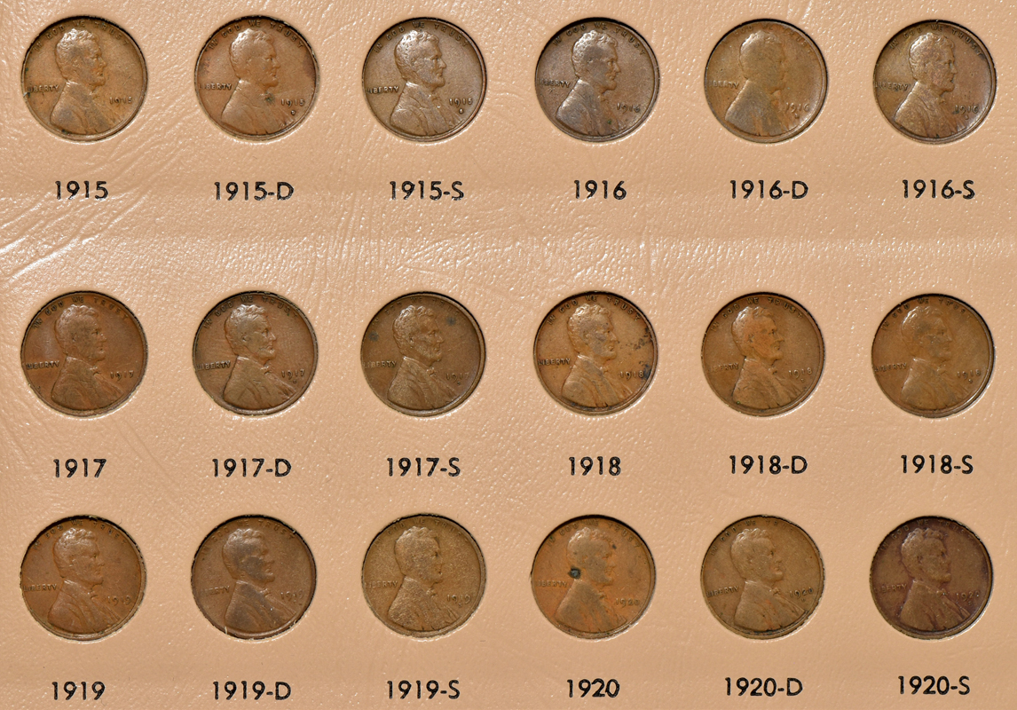 Collection of 107 different Lincoln Wheat cents in a Dansco 7100 album