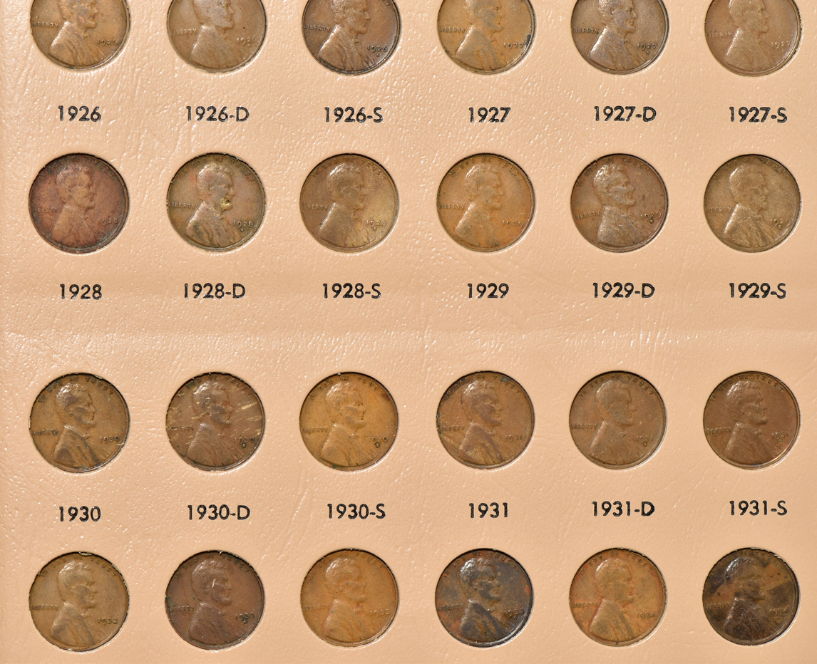 Collection of 107 different Lincoln Wheat cents in a Dansco 7100 album