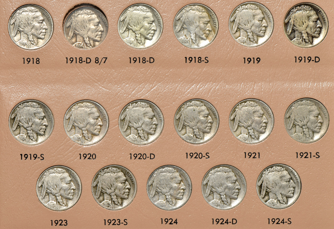 Collection of 65 different Buffalo nickels in a Dansco 7112 album