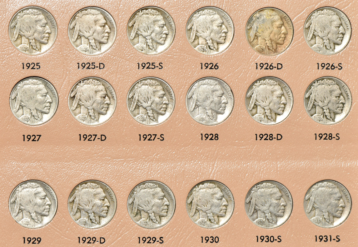 Collection of 65 different Buffalo nickels in a Dansco 7112 album