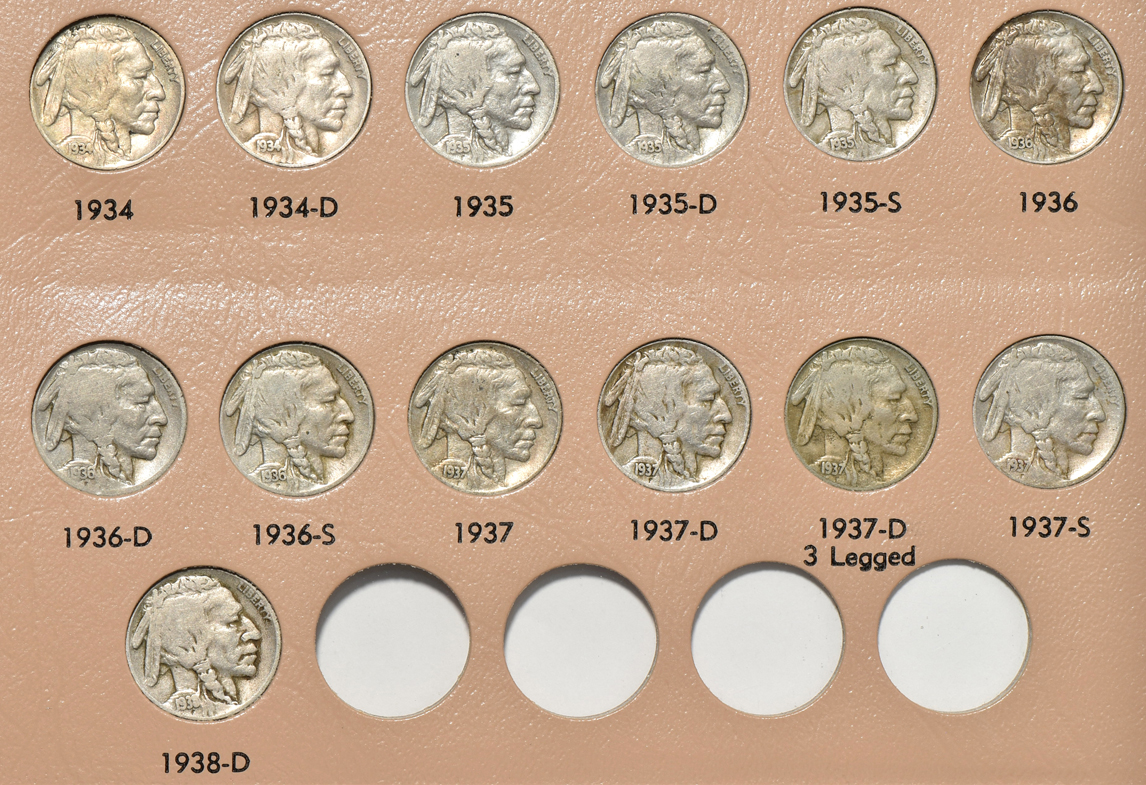 Collection of 65 different Buffalo nickels in a Dansco 7112 album