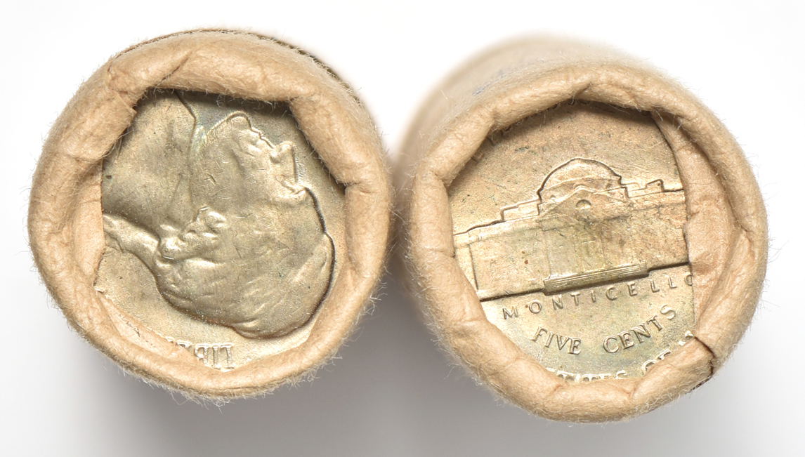 Two original rolls of 1950-D Jefferson nickels