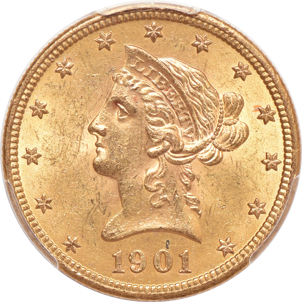 1901 MS-63, and a 1901 MS-63+, both PCGS Rough Rider Hoard