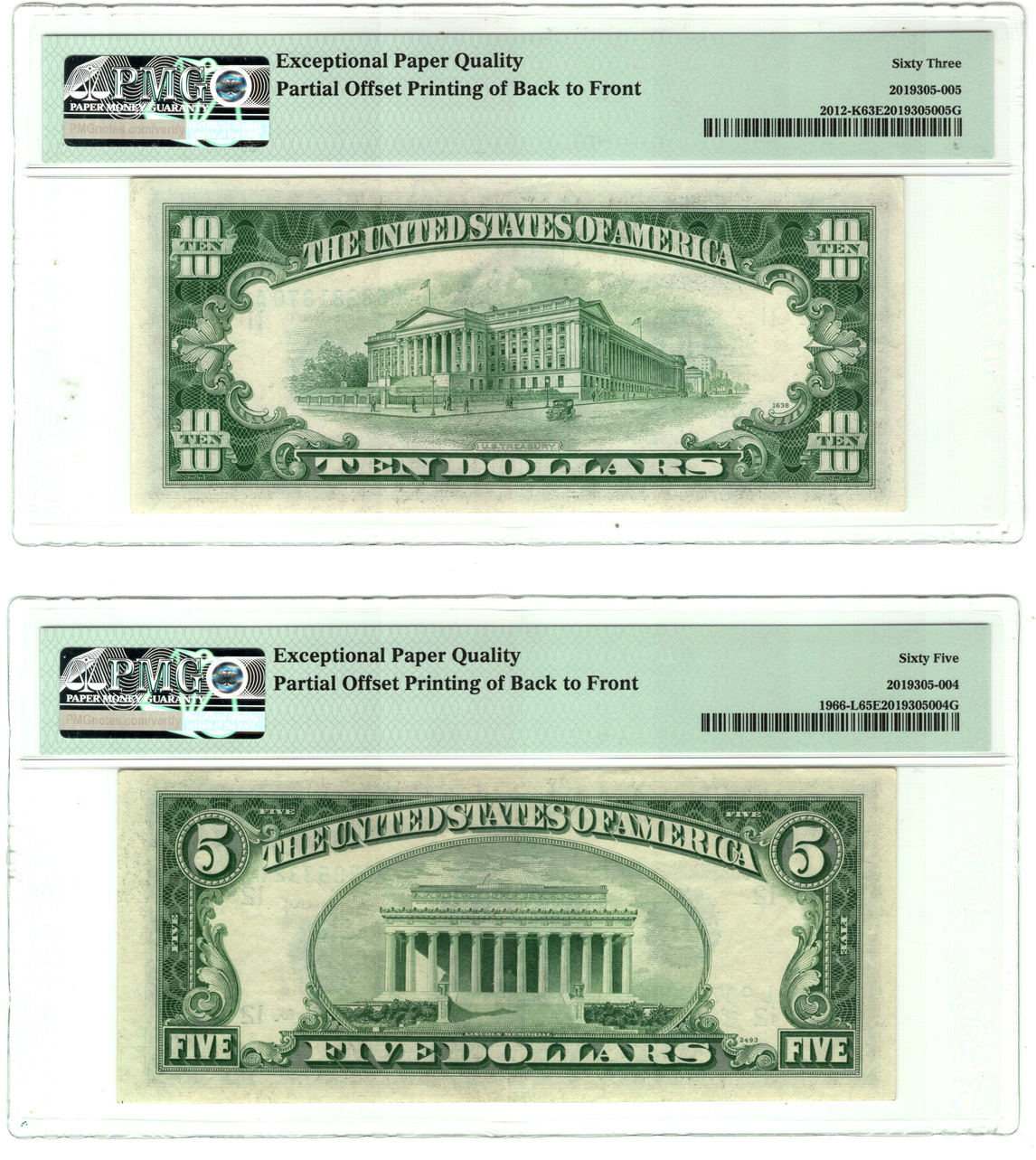 Error Currency - Four small size Federal Reserve notes certified by PMG