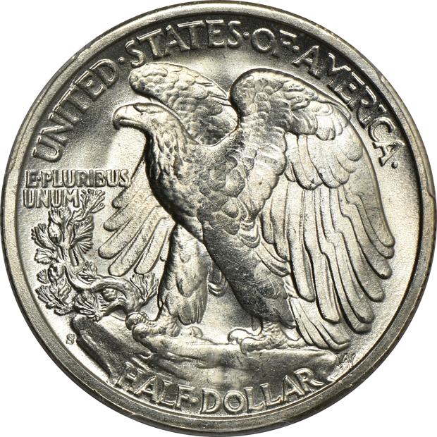 Four Walking Liberty half-dollars, all PCGS MS-65