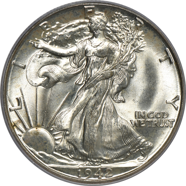 Four Walking Liberty half-dollars, all PCGS MS-65