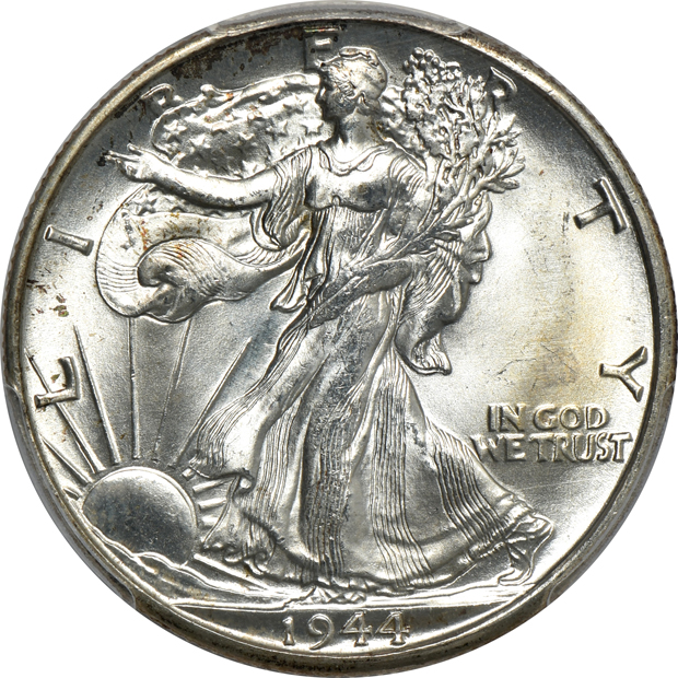 Seven Walking Liberty half-dollars, all PCGS MS-65