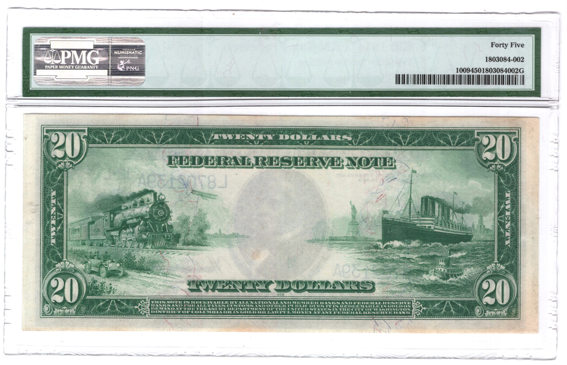 1914 $20 San Francisco Blue Seal Fr# 1009 - PMG XF-45