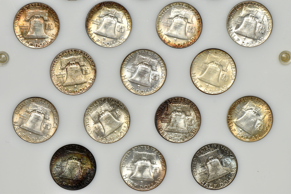 Complete collection of BU Franklin half-dollars in a Capital Plastics holder