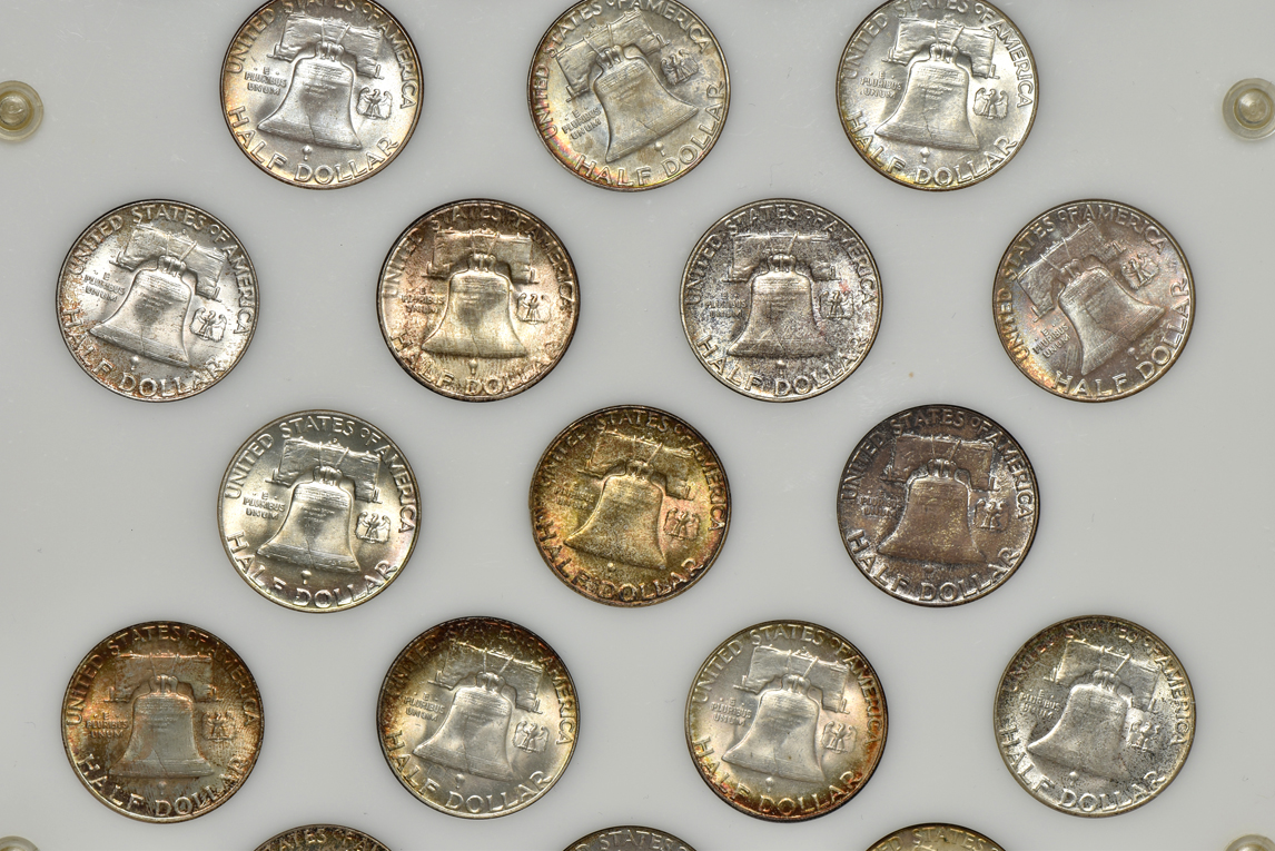 Complete collection of BU Franklin half-dollars in a Capital Plastics holder
