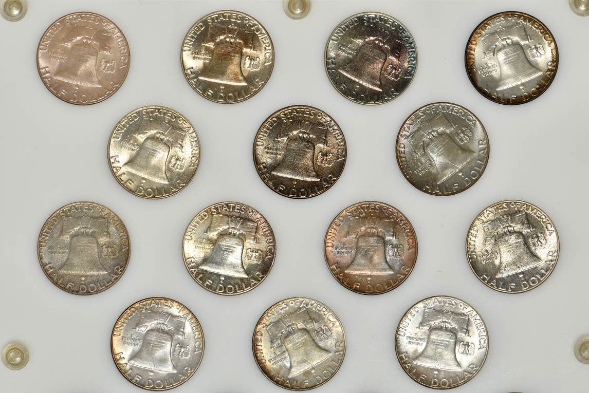 Complete collection of BU Franklin half-dollars in a Capital Plastics holder