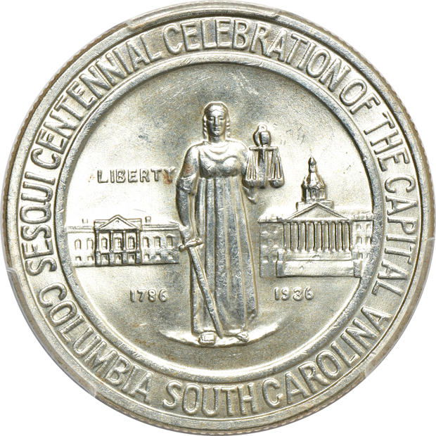 1935 Connecticut MS-65, 1936 Columbia MS-65, and a 1936 Wisconsin MS-66, all PCGS CAC
