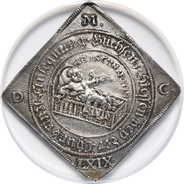 Germany - 1669 taler Saxony DAV-7632 Klippe - NGC UNC details/mount removed