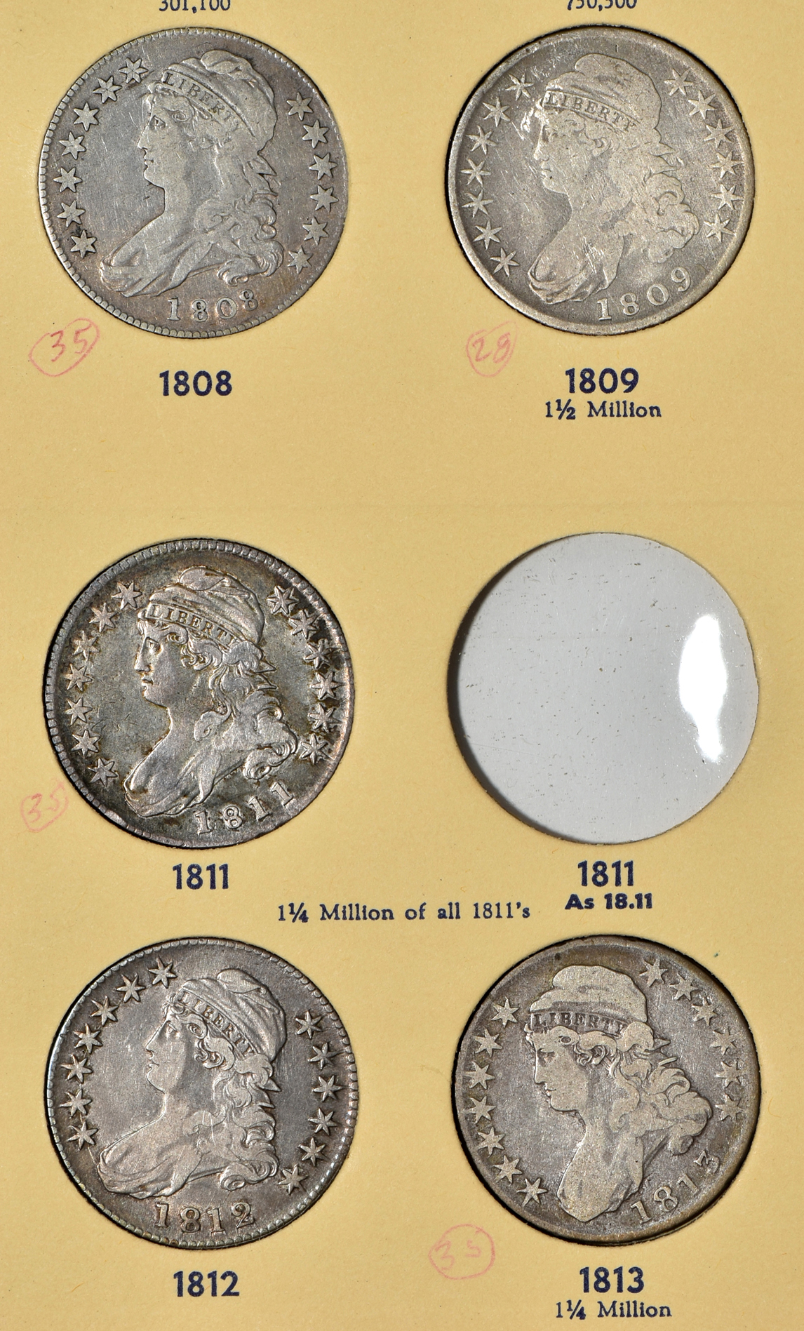 Collection of 27 different early half-dollars in a Library of Coins VOL. 45 album