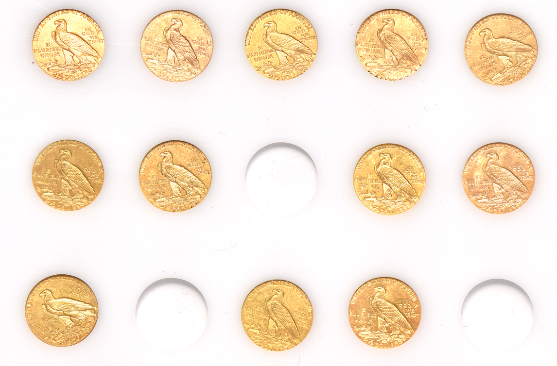 Twelve different Indian Head quarter eagles in a Capital Plastics holder 