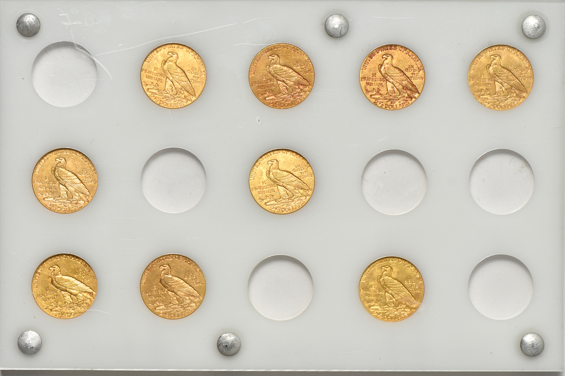 Nine different Indian Head quarter eagles in a Capital Plastics holder