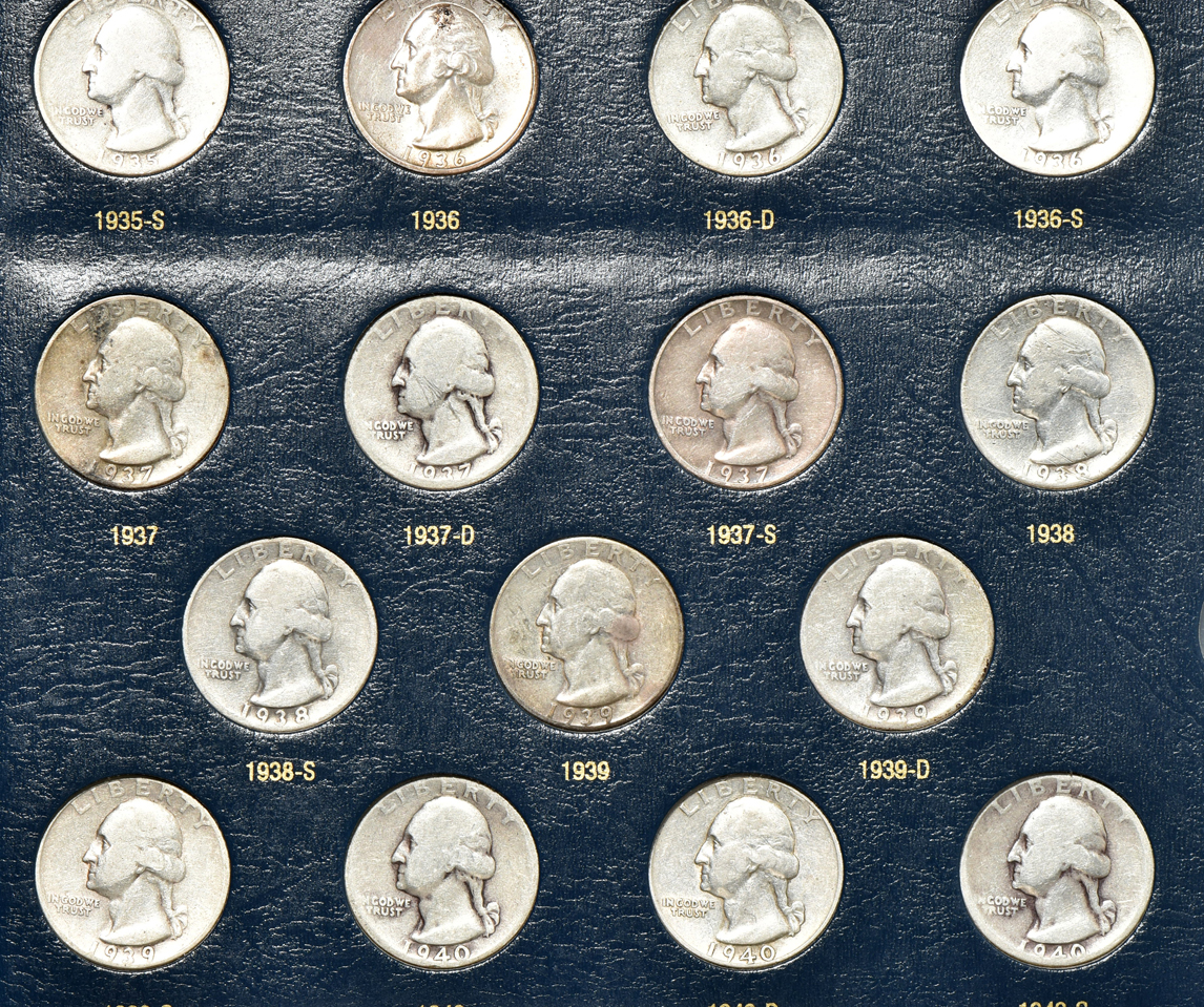 Collection of Washington quarters 1932-1965 in a Whitman Classic 9122 album