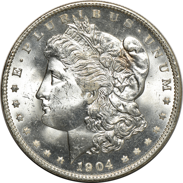 Six BU Morgan silver dollars