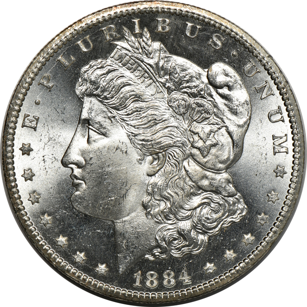 Six BU Morgan silver dollars