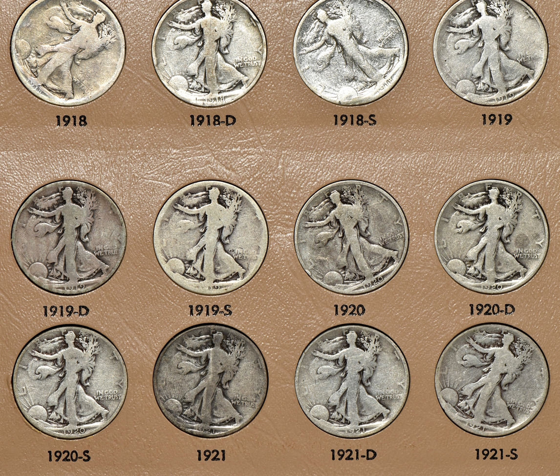 Complete collection of Walking Liberty half-dollars in a Dansco 7160 album