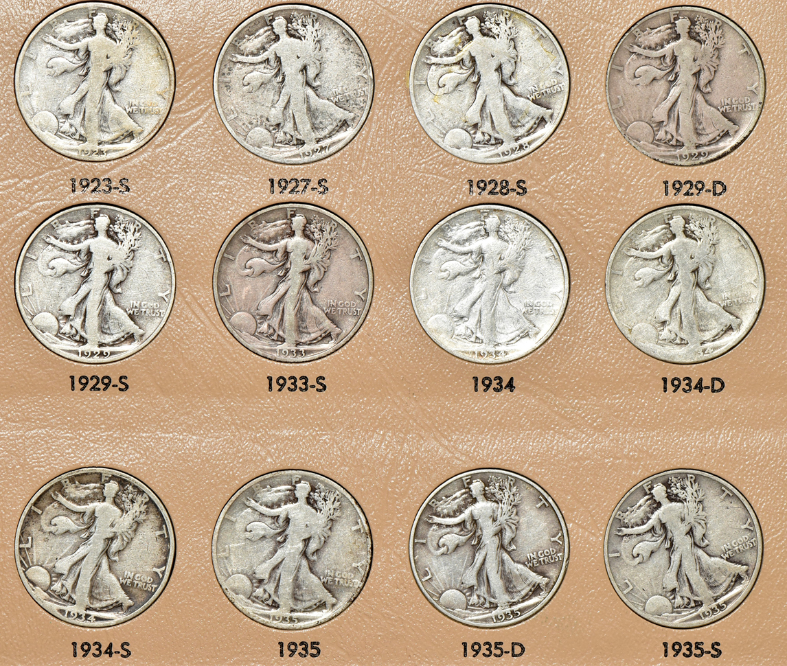 Complete collection of Walking Liberty half-dollars in a Dansco 7160 album