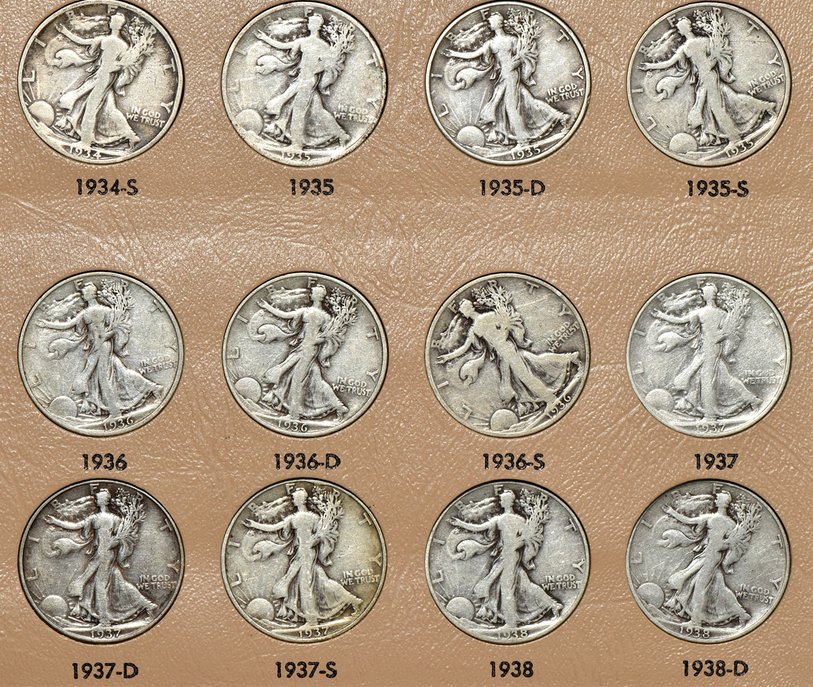 Complete collection of Walking Liberty half-dollars in a Dansco 7160 album