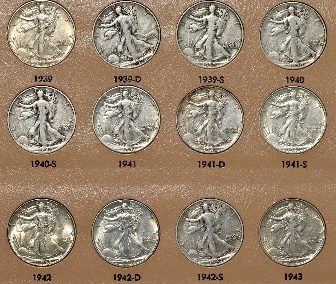 Complete collection of Walking Liberty half-dollars in a Dansco 7160 album